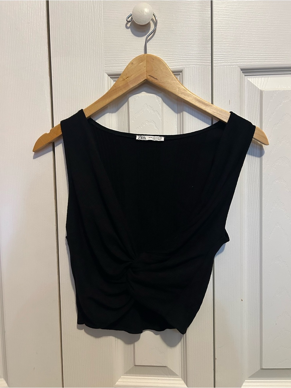 Zara Black Twist-Detail Ribbed Tank